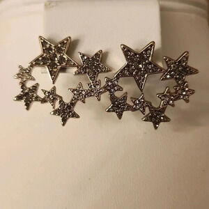Multi-Star Silver Tone Rhinestone Stud Earrings